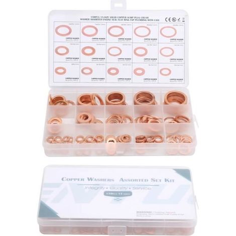 150 Stück Dichtungsringe, flache Dichtungsringe, O-Ringe aus rotem Kupfer, Dichtungsscheiben (1/4)