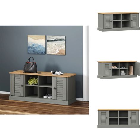 Schuhbank VIGO Grau 106x35x45 cm Massivholz Kiefer - Schuhbank - Flurbank - Einbaubank - Garderobe - Aufbewahrungsbox (1/5)