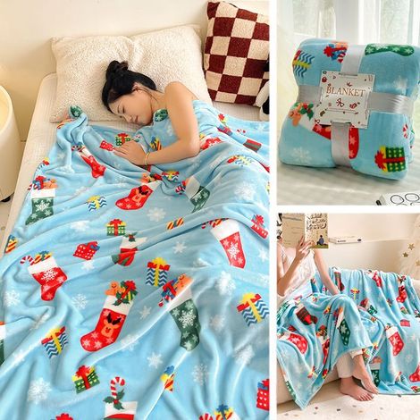 Couverture de Noël 200x230cm, Couverture de canapé Noël, Plaid d'hiver Douce et Chaude en Polaire Noël pour Adultes et Enfants,Bleu (1/5)
