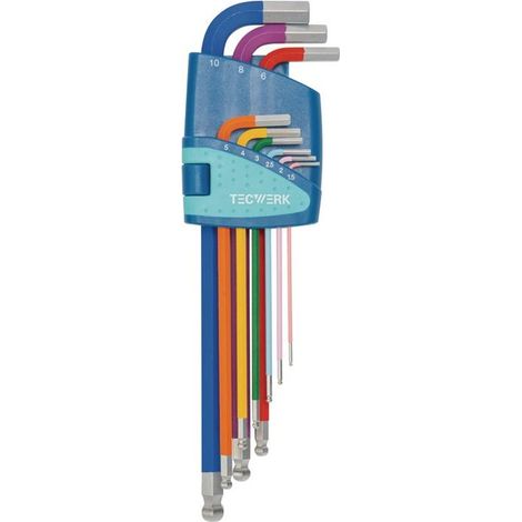 TECWERK Winkelschraubendrehersatz 9-tlg.Ku.-Halter SW 1,5-10mm lang farbcod.,Kugelk.TW (1/4)