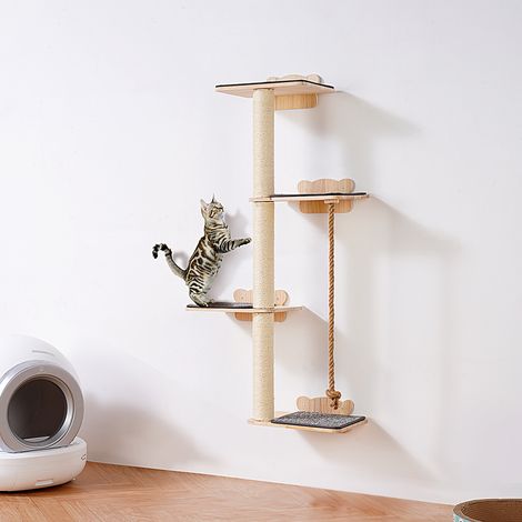 VEVOR Árbol para gatos alto de 4 niveles, juego de muebles de pared para gatos con 4 tablas para saltar, estante flotante para gatos montado en la pared de hasta 40 libras, percha para gatos de madera