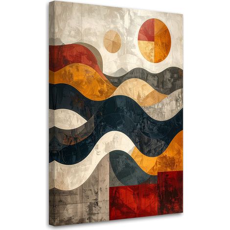 Leinwandbild Gewellte Retro-Abstraktion in Beige Schwarz und Rot 70x100