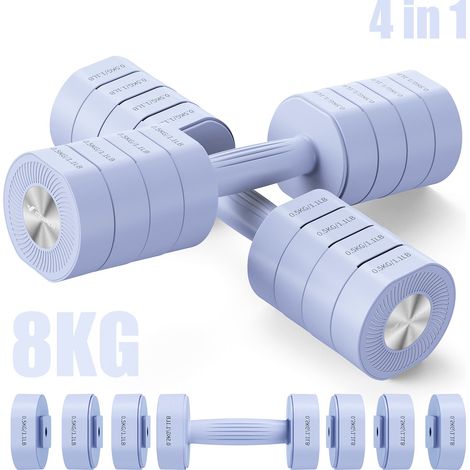 4-in-1 Adjustable Dumbbell - MERACH, Set of 2 Weights from 1 to 8KG, Home or Gym, for Men and Women, Blue