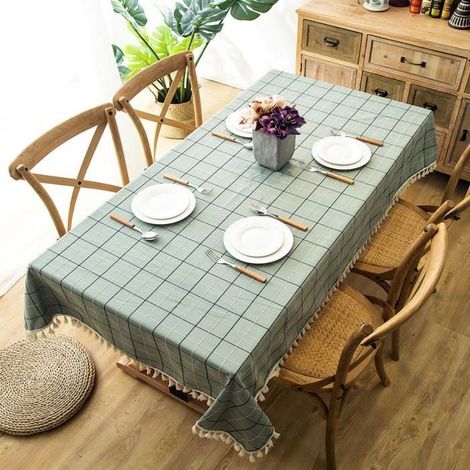 1 nappe de table rectangulaire, vert carreaux en polyester, style scandinave moderne, 140x200 cm, pour salle à manger