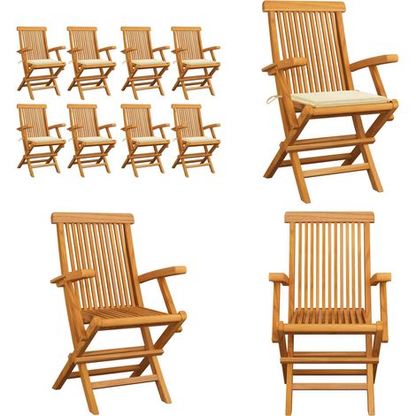 Chaises de jardin avec coussins crème lot de 8 Bois teck massif - Chaise De Jardin - Mobilier De Jardin - Fauteuil De Jardin - Set De Chaises De Jardin - Terrasse - Home & Living (1/5)