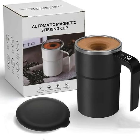 Mug auto-mélangeur 380 ml, agitateur magnétique automatique, mug à café intelligent rechargeable avec affichage de la température, convient pour le café, le lait et le thé (noir) (1/5)