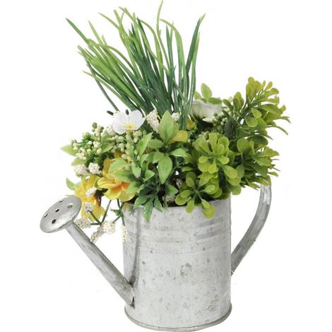 Arreglo floral amarillo de primavera para Pascua en una regadera - Flores artificiales decorativas de 20 cm (1/2)