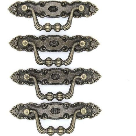 Set of 4 Vintage Antique Brass Pull Handles - Drop Handles for Dresser, Cabinets, Length 11cm (4.3") and Height 3.8cm (1.5") (1/5)