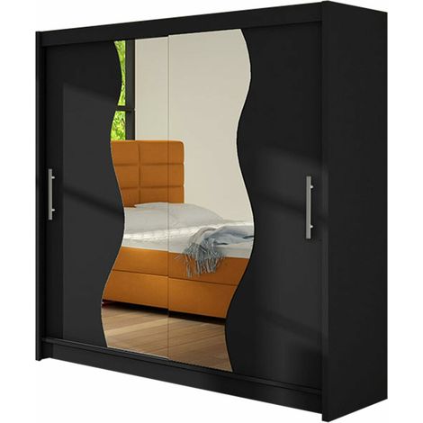 Mirjan24 – Armoire coulissante noire 215x180x58cm – 5 étagères stratifiées – Bords protégés ABS – Fabriquée en Union Européenne (1/4)