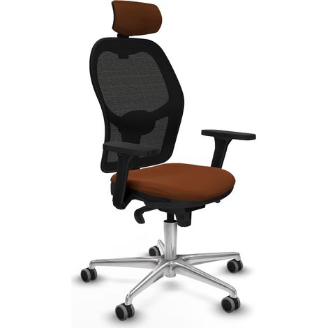 Jorquera sincro malla negra similpiel marrón brazos 3D base aluminio cabecero 2D ruedas 65mm engomada (1/5)