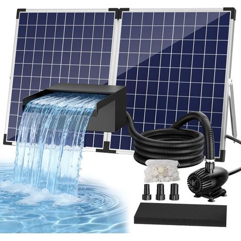 Kit Cascade de Bassin Solaire en Acier Inoxydable 50W avec Pompe 2500L/H et Filtre - Fontaine de Jardin Extérieur pour Étang et Poissons - Décoration Aquatique Solaire Complète