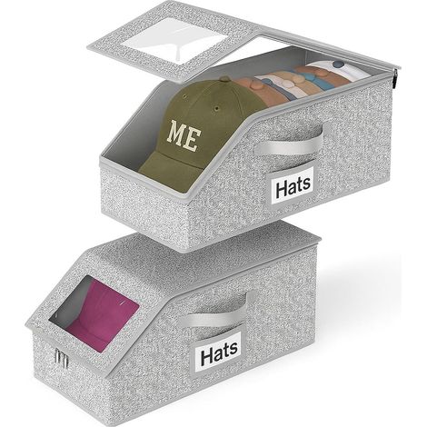 Set mit 2 stapelbaren und verschiebbaren Baseballkappen-Organizern aus stabilem Karton, platzsparend, für Kleiderschrank, Schlafzimmer, Eingangsbereich, grau (1/5)