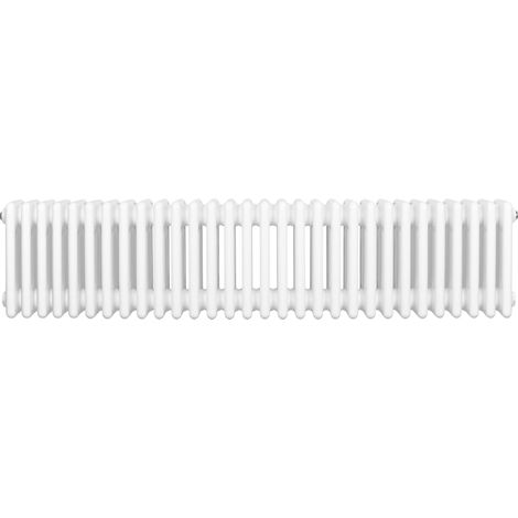 Radiateur Traditionnel à 4 Colonnes 300 x 1370 mm en Acier Carbone Blanc Chauffage Central Horizontale Monté Sur Mur [Brosse de Nettoyage & Supports INCLUSES]