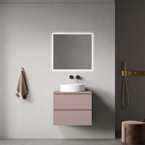 Mobile bagno sospeso 60 cm Rosa Retrò per Lavabo d'appoggio Specchio Quadro Retroilluminato - Fiji Paint Top (1/4)