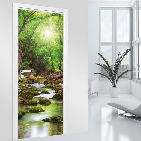 Stickers pour porte - Rivière Forêt - 63 x 205 cm - Adhésif MAT (1/2)