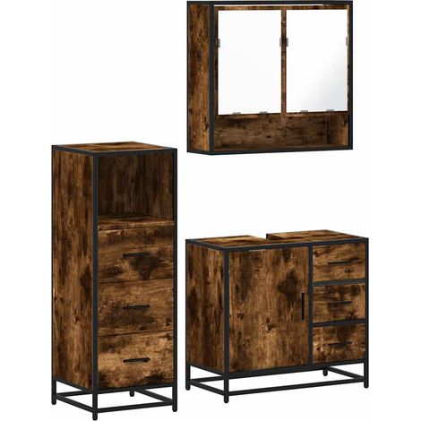 Maison Exclusive - 3-tlg. Badmöbel-Set Räuchereiche Holzwerkstoff (1/5)