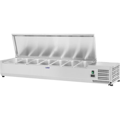 Saladette à poser table comptoir acier inoxydable - 150 x 33 cm - 7 bacs GN 1/4