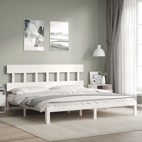 Lit adulte Contemporain avec tête de lit  Cadre de lit blanc 200x200 cm bois massif 85165 (1/5)