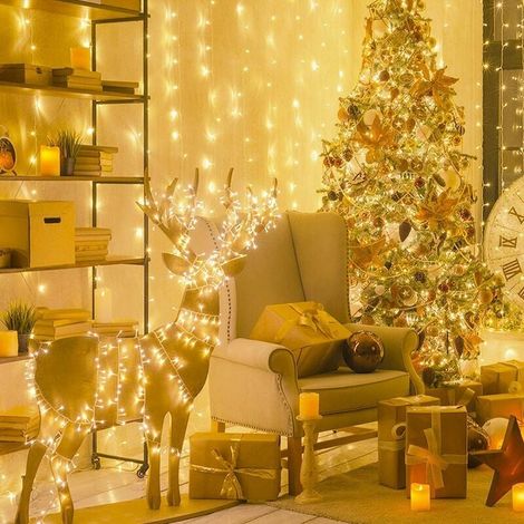 Rideau Lumineux, 100M Guirlande lumineuse, jaune Lumière,Décoration pour intérieur et extérieur, Etanche IP44，Vacances Fête De Mariage Fée Guirlande Lumière (800LED) (1/4)
