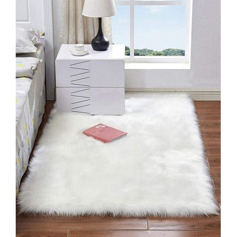 Décoration Intérieure Blanc Tapis Ultra Doux Tapis De Chambre d'enfants Tapis De Salon De Chambre À Coucher (Blanc,90x60 cm) (1/5)