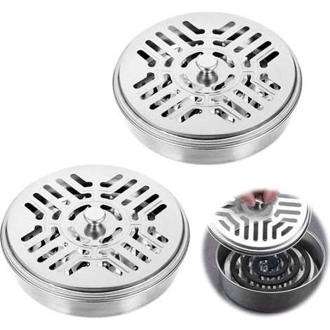 Juego de 2 soportes de acero inoxidable para serpentinas de incienso con tapa de ventilación,Cajas metálicas seguras e ignífugas con asa (1/5)