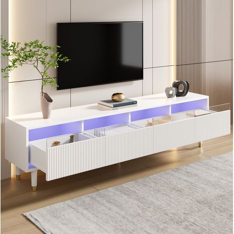 Mobile TV 178x35x45 cm bianco in MDF con 4 cassetti e passacavi (1/5)