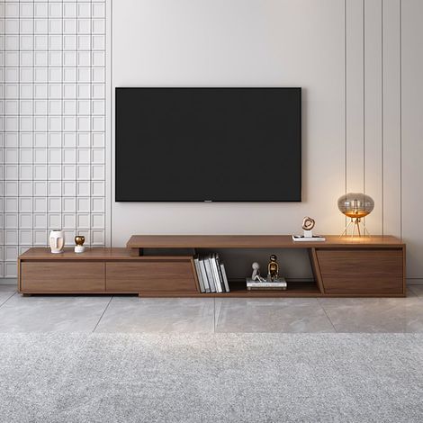 Meuble TV extensible de 180 à 280 cm, meuble TV bois réversible avec 3 tiroirs, meuble télé moderne, meuble TV angle, coloris marron (1/5)