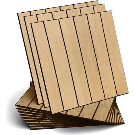 Lot de 12 panneaux muraux autocollants aspect lattes de bois - 30 x 30 cm - Panneaux muraux décoratifs en PVC - Absorbent le bruit - Pour salon et chambre à coucher (1/5)