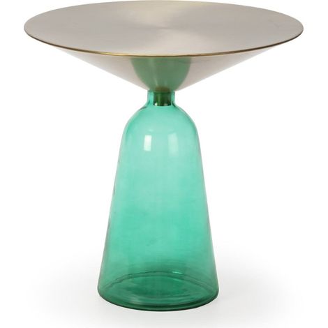 Table d'appoint verre vert et métal doré style contemporain - Vert bouteille et doré antique (1/2)