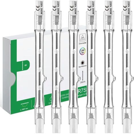 R7S Ampoule Halogène 118mm 300W, 230V Dimmable - Lampe Tige Pour Spot de Bâtiment, Eclairage Paysage de Travail, Salon - Lot de 6 [Classe énergétique G] (1/5)