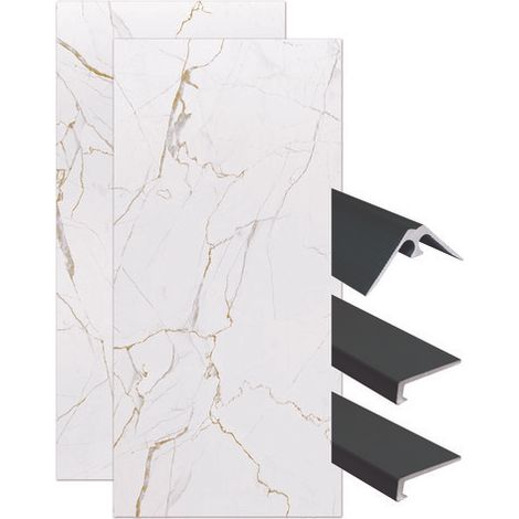 ONDEE ZEN - Pack complet de montage panneaux muraux Marbre Blanc 120 cm- Profilé noir inclus (1/4)