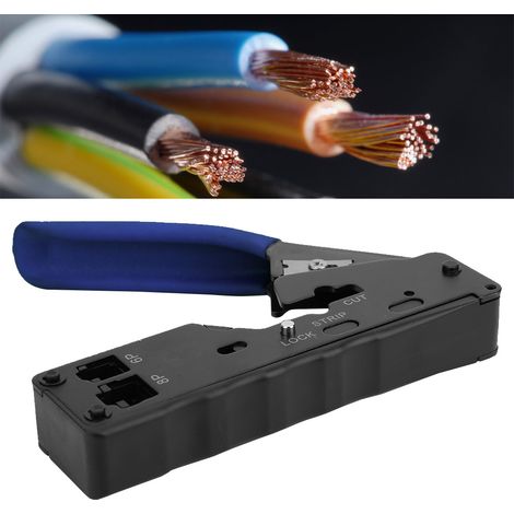 Pince à sertir réseau multifonction 6P8P avec coupe-câble et dénuder, outil de sertissage pour tête RJ45, bleu (1/5)