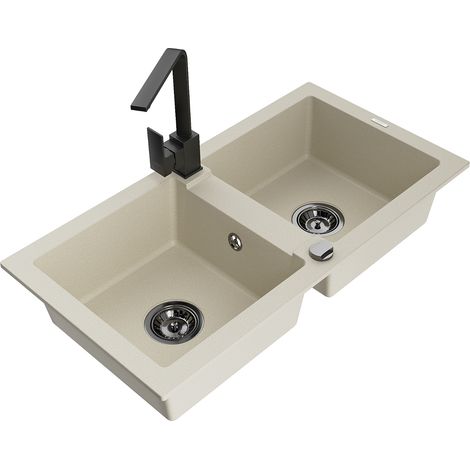 Mexen Mario 2-Becken-Granitspüle mit Mischbatterie Rita, Beige - 6504-69-670300-70 (1/5)