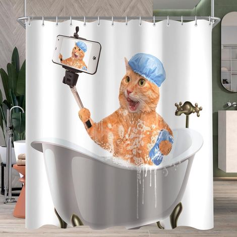 Duschvorhang 180x200cm Cat Selfies H200 x B180 cm (1er Pack) (1/5)