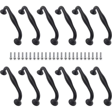 Norcks 12 Pièces Meubles Poignée, Poignées De Placard, Cuisine Meuble Noir Poignee, Entraxe Du Trou 128 MM, Contient 24 Vis, Pour Portes, Tiroirs, Meubles, Armoires (1/5)