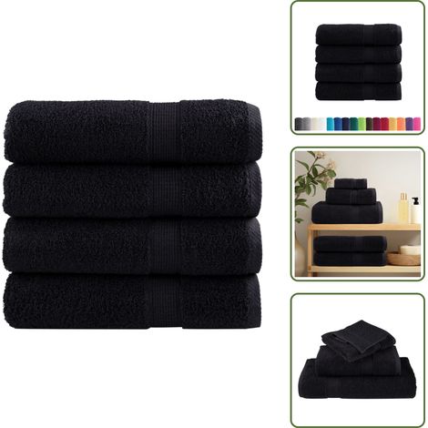 The Living Store Premium-Handtücher SOLUND 4 Stk. Schwarz 50x100 cm 600 g/m² - Baumwolle (1/5)