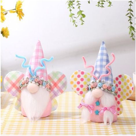 Gnome de Pâques - 2 paires, papillon, printemps, poupée sans visage, ornement (1/4)