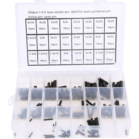 240 Pièces Goupilles Élastiques Cylindriques en Acier Carbone Creux pour Positionnement 1.5-5mm