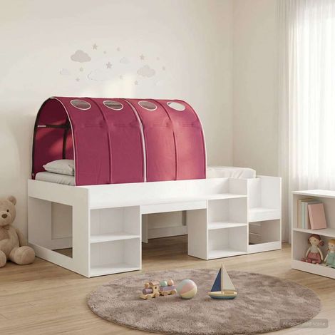Lit haut pour enfant avec rangement 3 pièces en bois d’ingénierie blanc et rouge - PANGIVO (1/5)