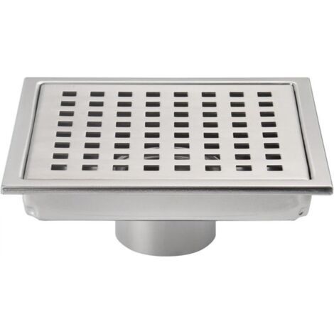 Siphon de sol carré de 6 pouces, grille avec couvercle amovible, acier inoxydable SUS304, nickel brossé (1/4)
