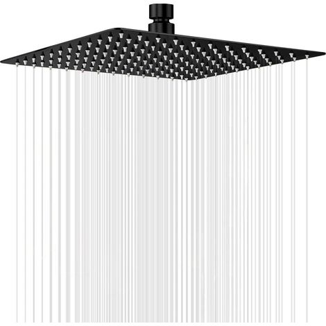 12 Zoll Regendusche Quadratisch Schwarz Edelstahl Anti-Kalk-Düsen Hochdruck Einfache Montage (1/5)