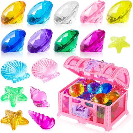 Pierres Précieuses pour Enfants Plongée 28 Pièces Jouet de Plongée Piscine pour Cadeau Anniversaire Enfant Coffre au Trésor Plage Coloré Pierres Jouet (1/5)