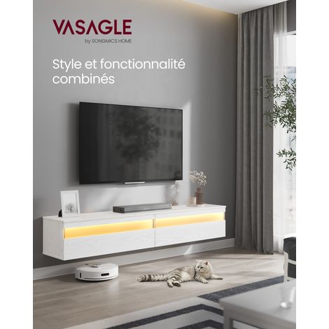 Vasagle – Meuble TV mural blanc neige – Dimensions 178 x 35 x 30 cm – Support jusqu'à 30 kg – Éclairage LED avec 3 modes – Rangement spacieux (1/4)