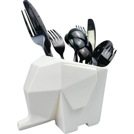 Porte Couverts éléphant Egouttoir Porte Eponge Evier Cuisine Blanc Avec Trou de Vidange pour Ranger Couteaux et Fourchettes Range Eponge Porte-brosse à Dents Pot Fleur Délicat cadeaux fête des mères (1/5)