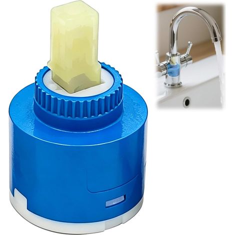 Cartouche Robinet, Cartouche Céramique 35 mm Pied Plat en Céramique, Cartouche de Remplacement Standard pour Mitigeur Cuisine et Lavabo, Valve Étanche Anti Fuite, Débit Fluide et Silencieux, Bleu (1/5)