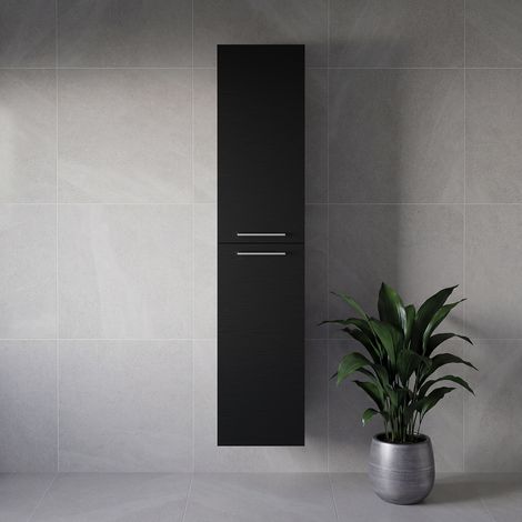 Napoli Nero Oak 350mm x 1600mm Wall Mounted 2 Door Storage Unit - 350mm - Chrome 160mm Handle