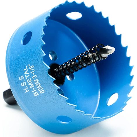 Scie Cloche Bi-métal 80 mm, M42 HSS Bimétallique Scie Trèpan avec Foret de Centrage pour Perceuse à Percer pour Fer, Aluminium, Bois, Cloison Sèche, Tuyau, Panneau de Fibres de Bois/Bleu (1/5)