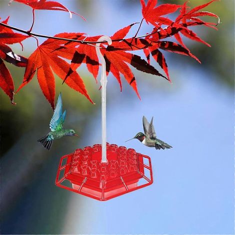 Sechseckiger Kolibri-Futterspender zum Aufhängen im Freien, ameisen- und bienensicher, rot
