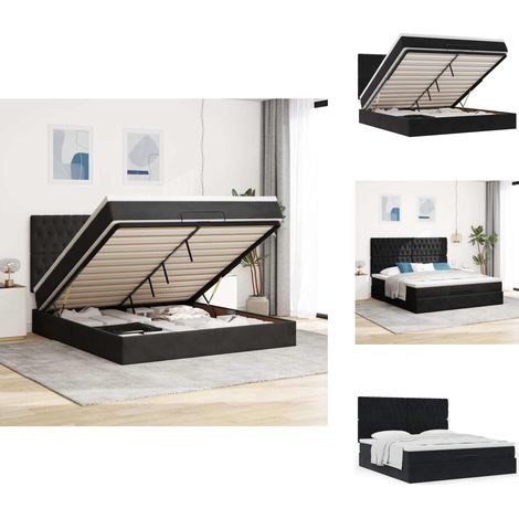 Ottoman-Bett mit Matratzen Schwarz 180x200 cm Samt - Ottoman-Bett - Ottoman-Betten - Bettrahmen - Bettgestell (1/5)