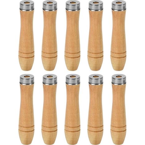 Ensemble de 10 manches de limes en bois avec anneau de sécurité en métal- manches d'outils de coupe pour limes- manches de rechange durables pour le travail du bois (110 mm) (1/5)